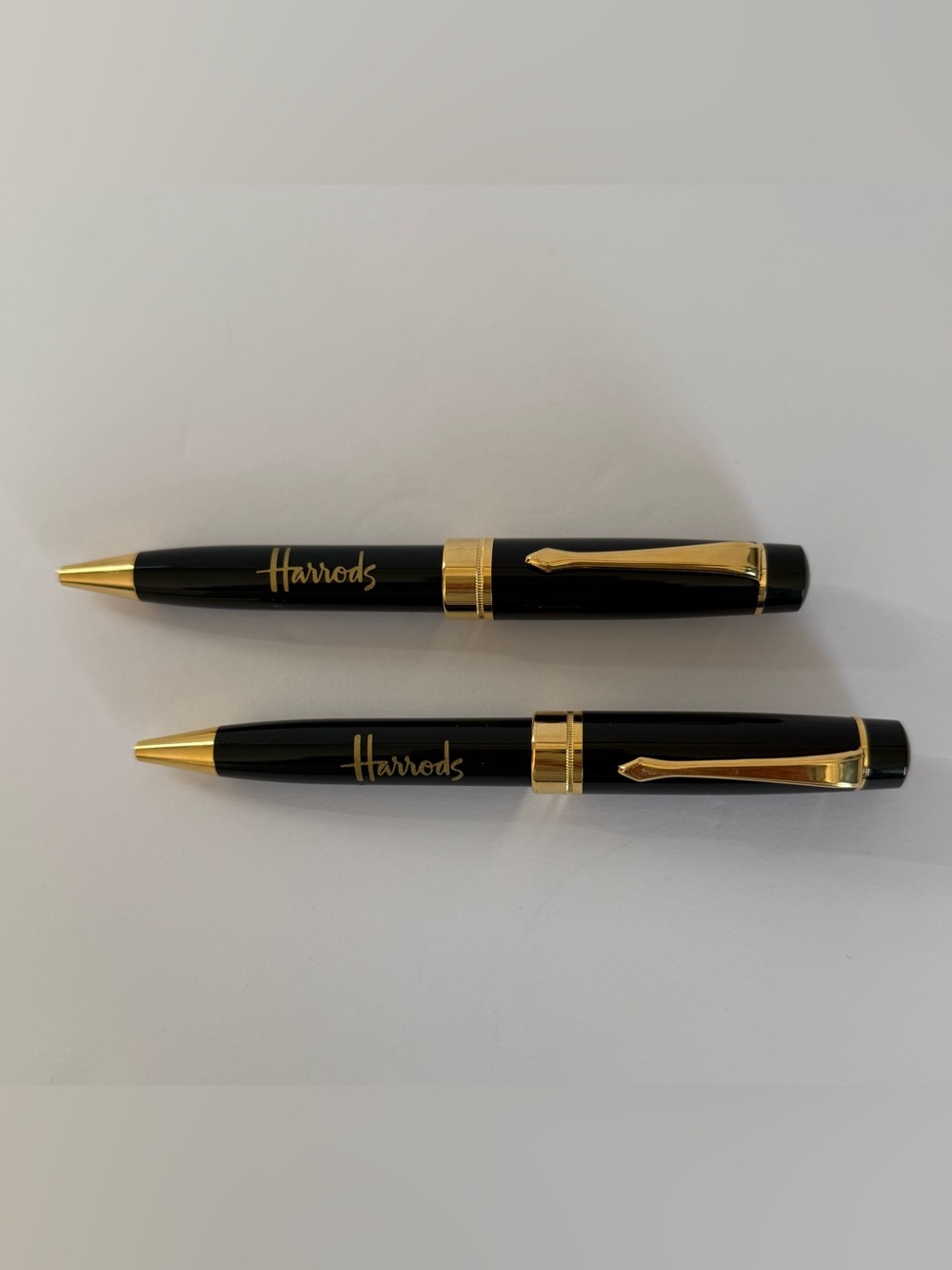 2 Harrods of London- Souvenir Blue Ink Pen. Dark Green & Gold Ball Point Pens.